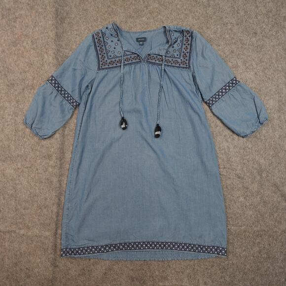 J. Jill Dresses & Skirts - J. Jill Dress Womens Small Denim Chambray Embroidered Western Knee Length Blue